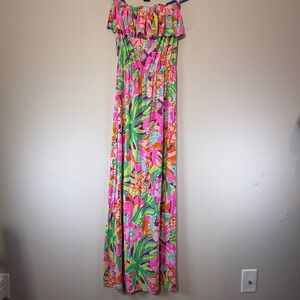 Lilly Pulitzer Maxi Dress Women's‎ XS Lulu Flamingo Strapless Resort Wear Summer